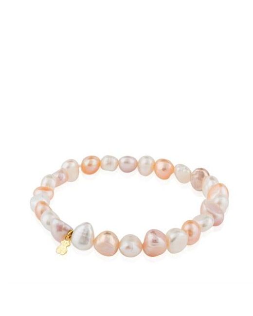 Tous Pink Gold Pearls Bracelet With Multicolor Baroque Pearls And Bear Motif