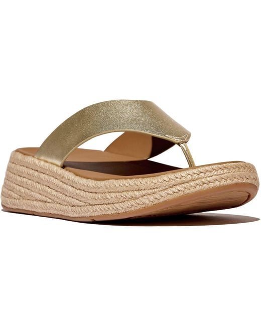 Fitflop Brown F-Mode Toe Post Espadrille Leather Platino Sandals