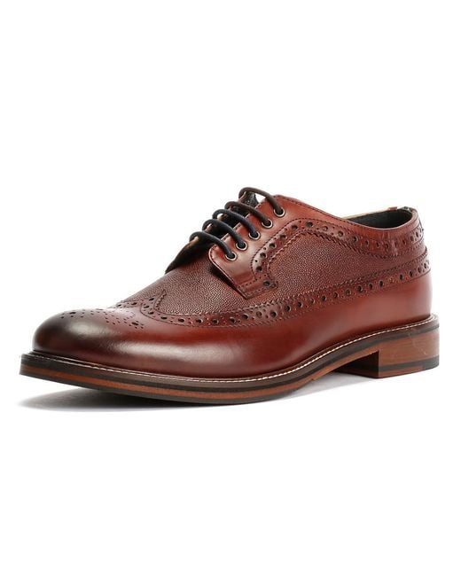 Ben Sherman Brown Archie Brogue Leather Burgundy Lace-Up Shoes for men