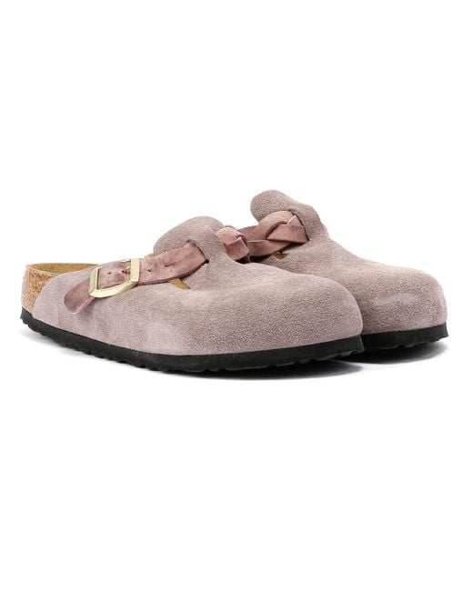 Birkenstock Gray Boston Braided Suede Narrow Fit Clogs