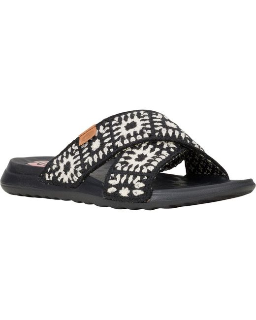 HeyDude Black Christi Slide Cottage Crochet Cotton Sandals