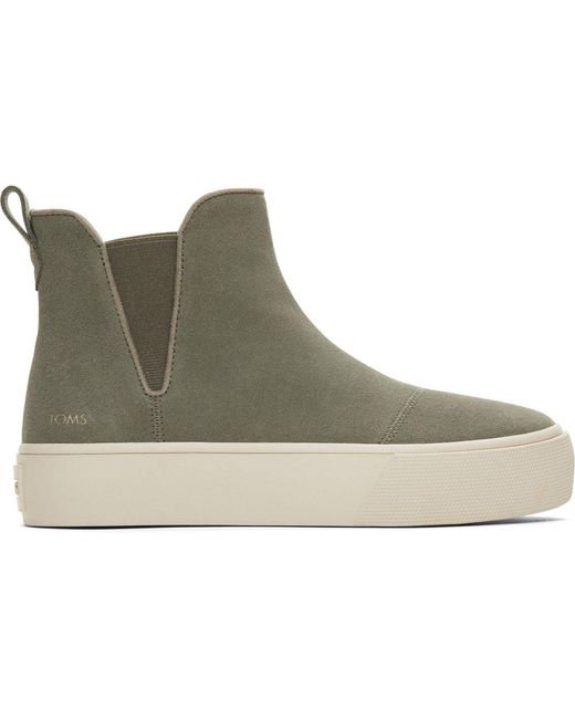 TOMS Green Fenix Platform Leather Vetiver Flat Chelsea Boots