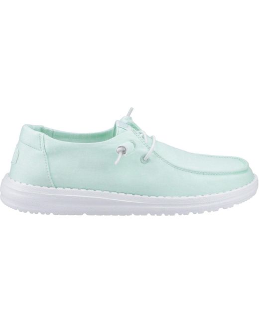 HeyDude Blue Wendy Canvas 100% Cotton Bay Moccasins Shoes
