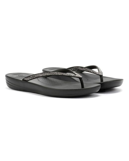 Fitflop Black Iqushion Sparkle Rubber Flip Flops
