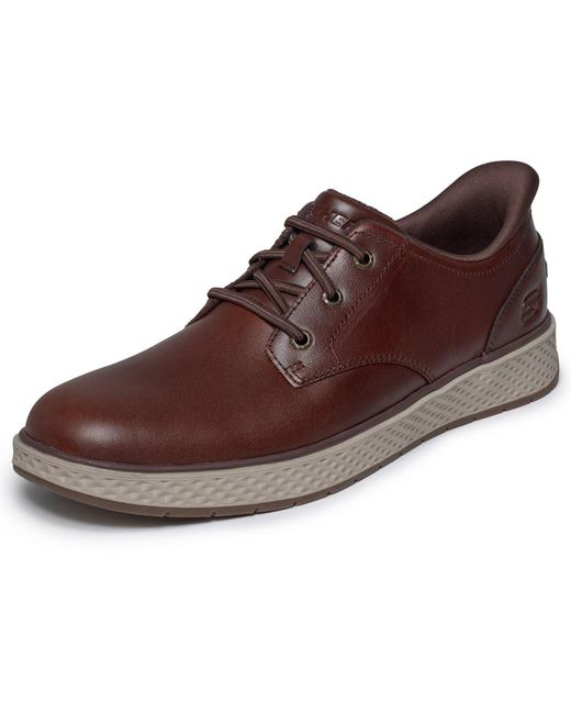 Skechers Brown Burkett Lonzo Leather Leather Lace-Up Shoes for men