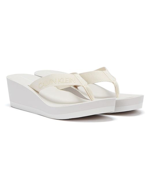 calvin klein white wedge sandals