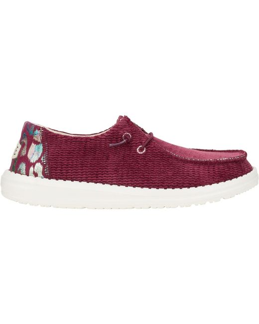 HeyDude Purple Wendy Corduroy Leo Synthetic Burgundy Shoes