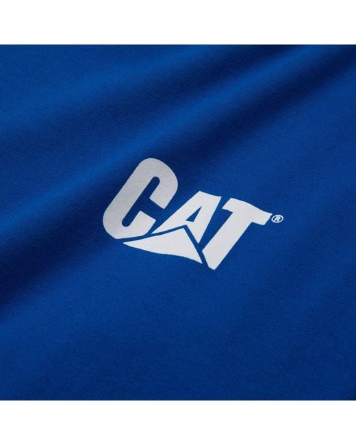Caterpillar Blue Trademark Banner Long Sleeve Cotton T-Shirt for men