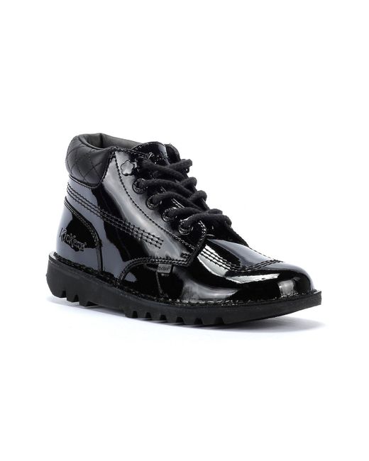 Kickers Black Kick Hi Youth Quilted Patent Shoes