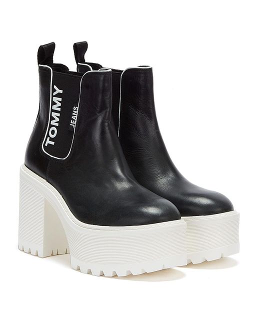 Tommy Hilfiger Denim Chelsea Cleated Heel Womens Chelsea Boots In Black  White - 7 Uk - Lyst