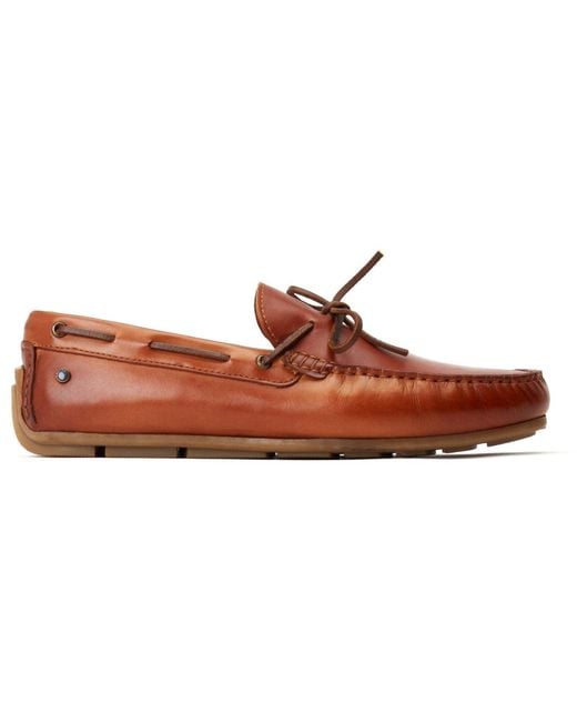Base London Brown Brooks Leather Burnt Loafers for men