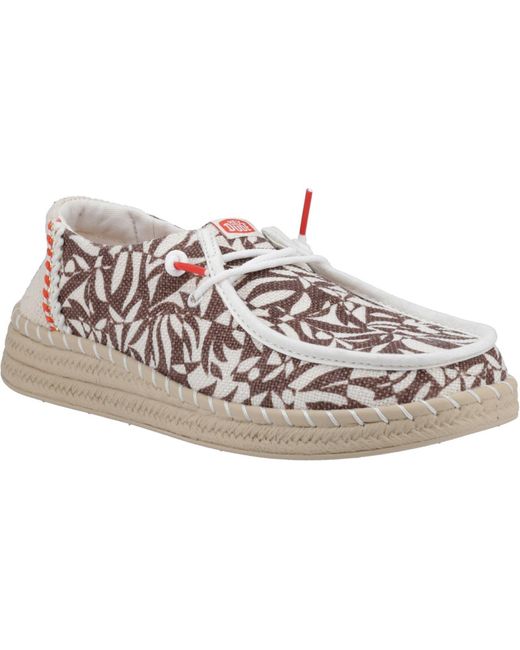 HeyDude Brown Wendy Espadrille Retro Palm Cotton Blend Downtown/Egret Espadrilles