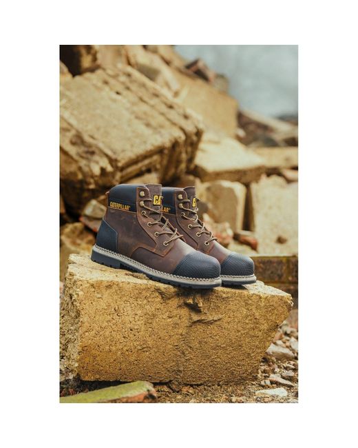 CAT Safety Brown Caterpillar Powerplant S3 Leather Safety Boots