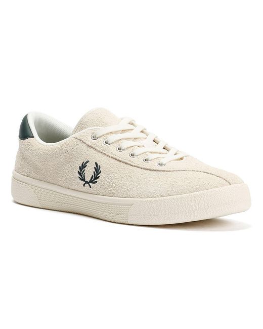 Fred Perry White Tennis Shoe Suede Ecru/Grassroot Trainers for men