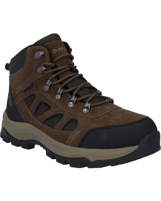 Hi-tec Black Bandera Expedition Mid Wide Leather Smokey/Khaki Hiking Boots for men