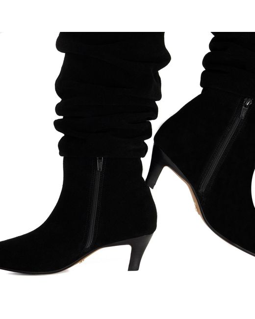 Dune Black Saunders Leather Heeled Knee High Boots