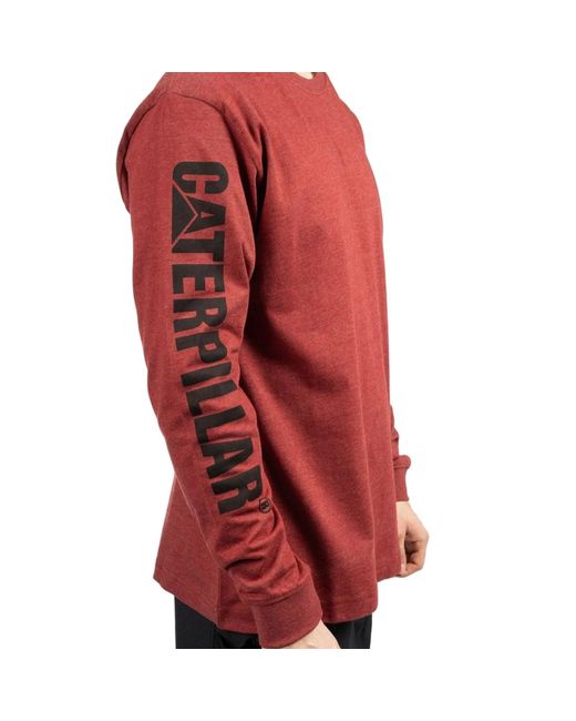 Caterpillar Red Trademark Banner Long Sleeve Cotton T-Shirt for men