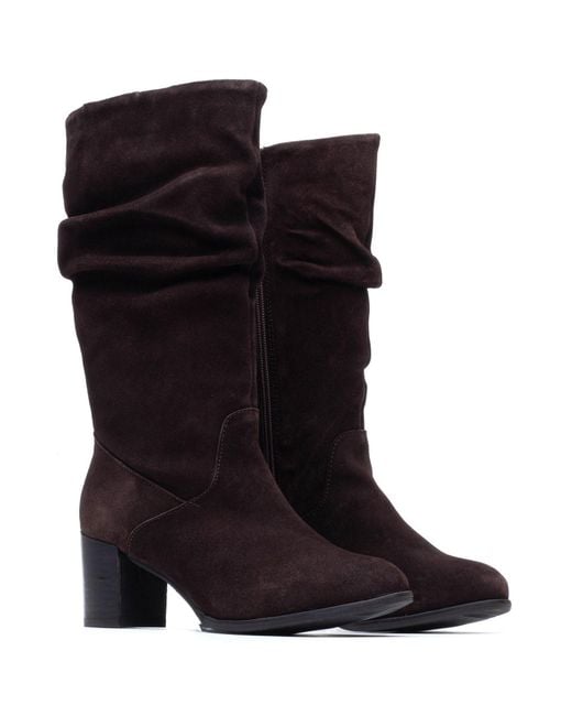 Hush Puppies Black Cosima Suede Heeled Knee High Boots