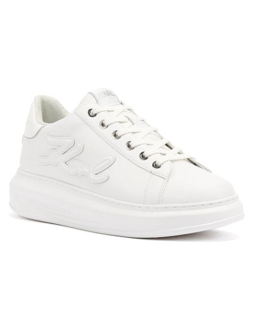 Karl Lagerfeld White Kapri Signia Emboss Lo Lace Leather Trainers