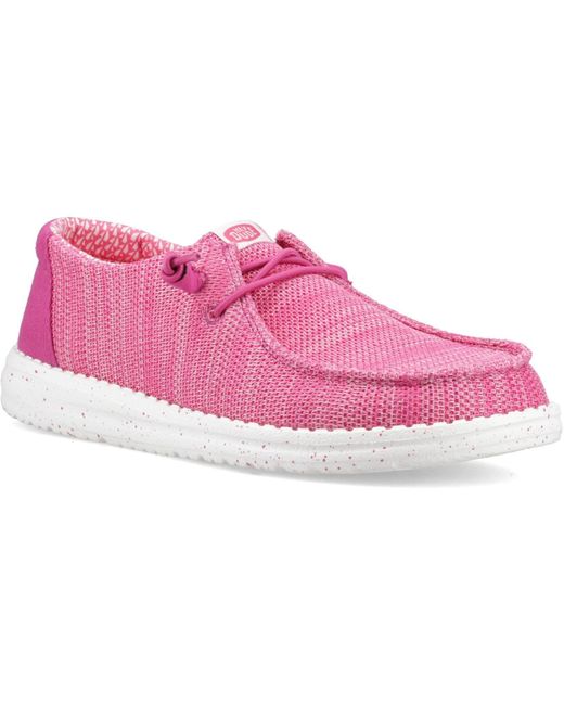 HeyDude Pink Wendy Stretch Sox Polyester Fuchsia Moccasins Shoes