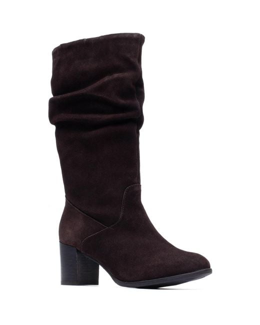 Hush Puppies Black Cosima Suede Heeled Knee High Boots