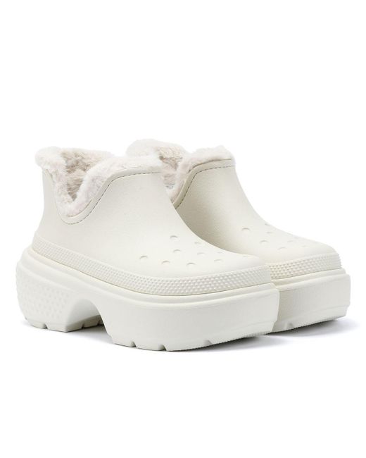 CROCSTM White Stomp Lined Shorty Linen Boots