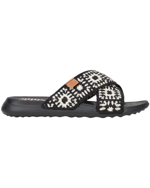 HeyDude Black Christi Slide Cottage Crochet Cotton Sandals