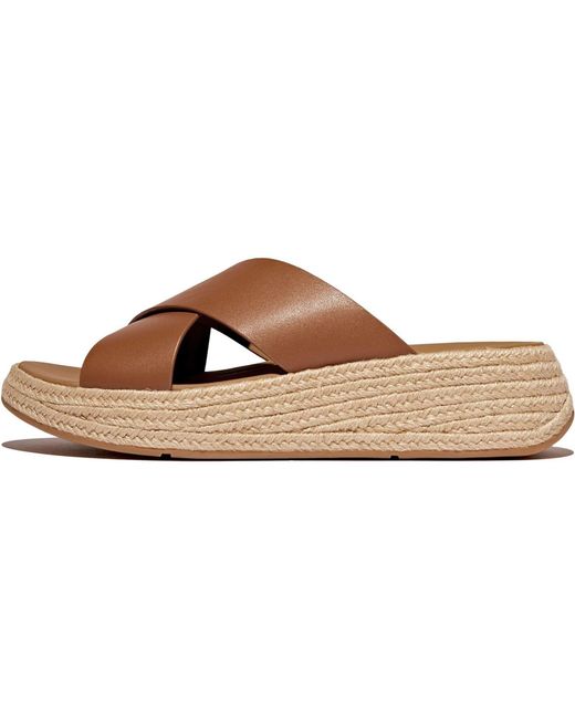 Fitflop Brown F-Mode Cross Slide Leather Deep Sandals