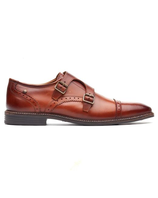 Base London Brown Henley Monk Leather Burnt Double Monk Shoes for men
