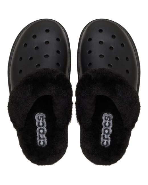 CROCSTM Black Classic Fuzz Scuff Slippers for men