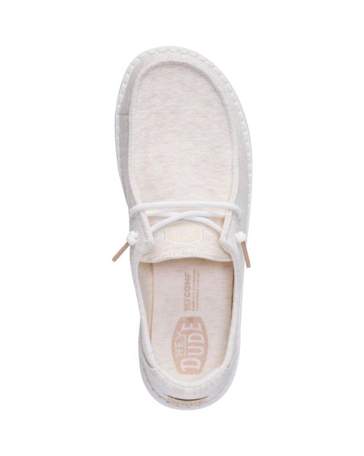 HeyDude White Wendy Stretch Jersey Textile Oatmeal Loafers