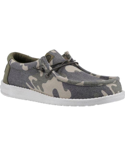 HeyDude Gray Wally Washed Camo Synthetic Camo Shoes for men