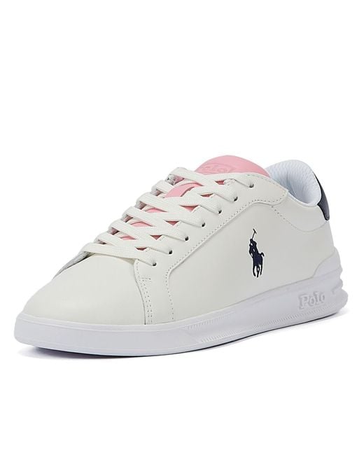 Ralph Lauren White Heritage Court /pink Leather Trainers