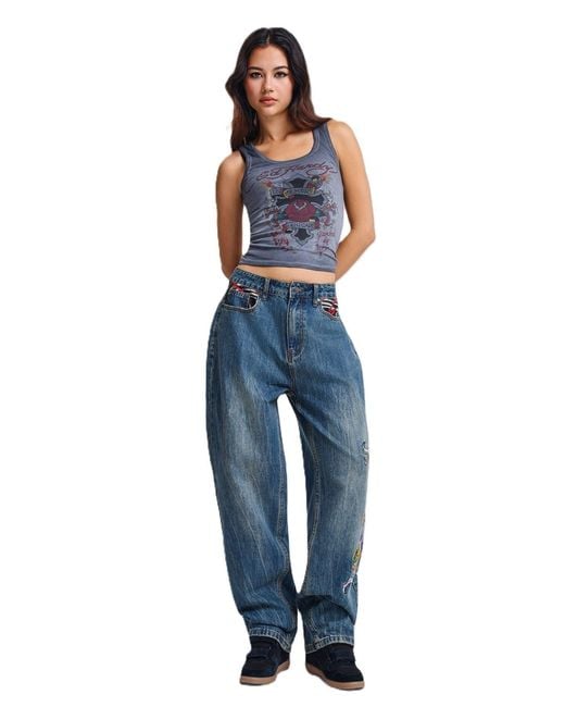 Ed Hardy Blue Memory Of When I Cared Fitted Vest Top