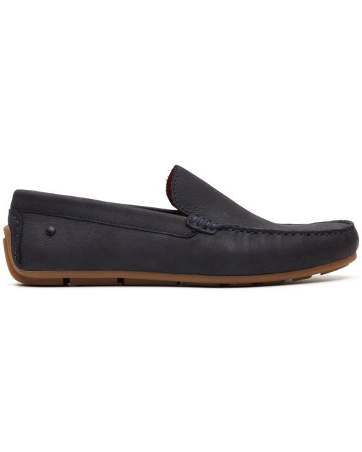 Base London Blue Moss Driver Leather Loafers for men