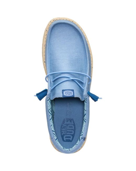 HeyDude Blue Wally Stretch Canvas Textile Faded Denim/Boulder Tan Loafers for men