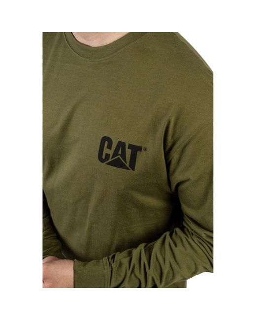 Caterpillar Green Trademark Banner Long Sleeve Cotton T-Shirt for men