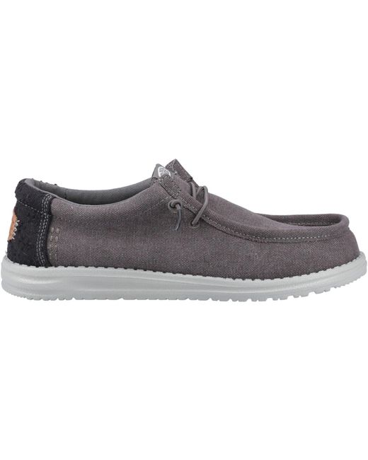HeyDude Gray Wally Workwear Synthetic Blend Granite/ Moccasins Shoes for men