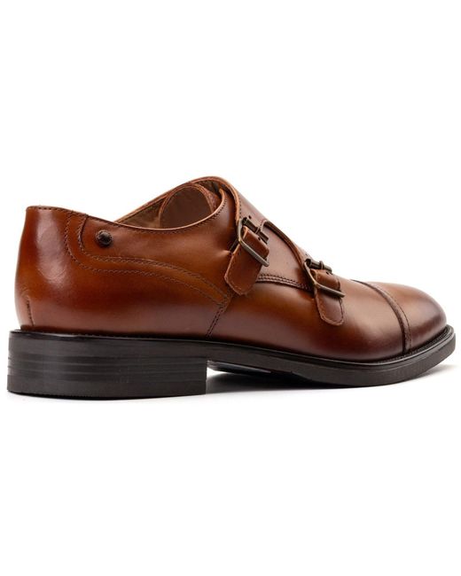 Base London Brown Taper Leather Double Monk Shoes for men