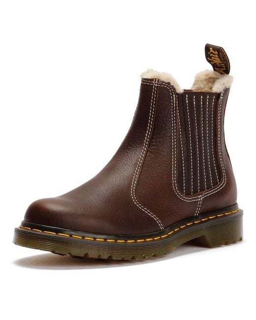 Dr. Martens Brown 2976 Leonore Ii Faux Grizzly Leder Chelsea Stiefel Mit Kunstfellfutter Schuhe