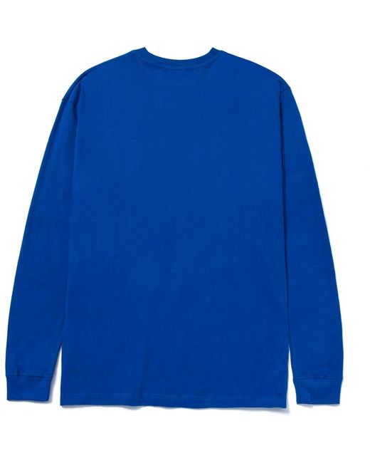 Caterpillar Blue Trademark Banner Long Sleeve Cotton T-Shirt for men