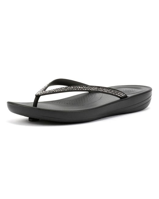 Fitflop Black Iqushion Sparkle Rubber Flip Flops