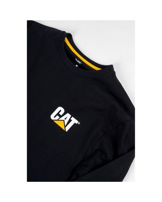 Caterpillar Black Trademark Banner Long Sleeve Cotton T-Shirt for men