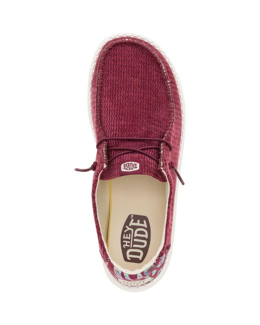 HeyDude Purple Wendy Corduroy Leo Synthetic Burgundy Shoes