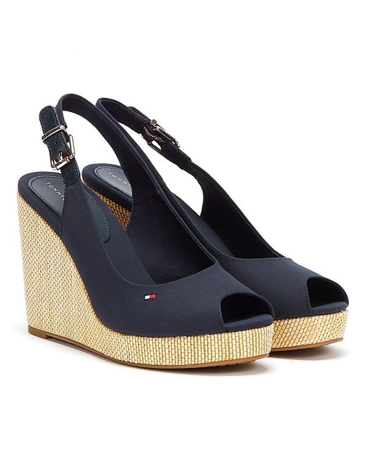 Tommy Hilfiger Canvas Iconic Elena Sling Back Wedge Sandals in Navy ...