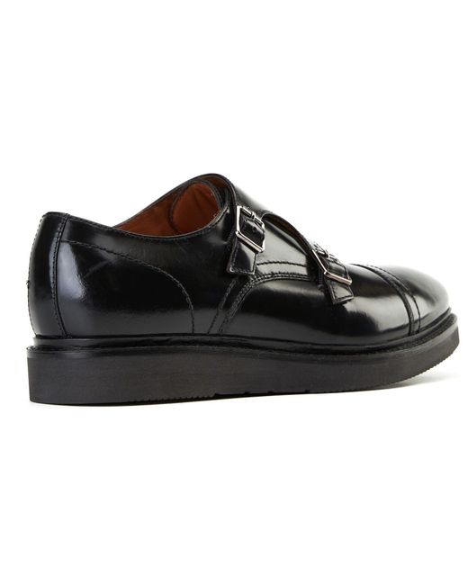 Base London Black Knight Leather Double Monk Shoes for men