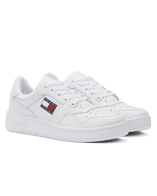 Tommy Hilfiger White Jeans Retro Basket Leather Trainers for men