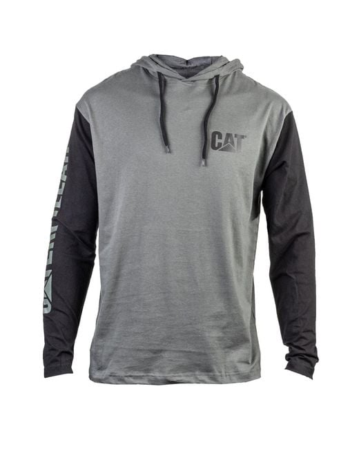 Caterpillar Gray Hooded Long Sleeve Cotton T-Shirt for men