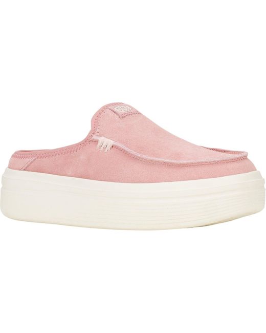 HeyDude Pink Austin Lift Classic Pantoletten Aus Leder Mit Rosettenapplikation