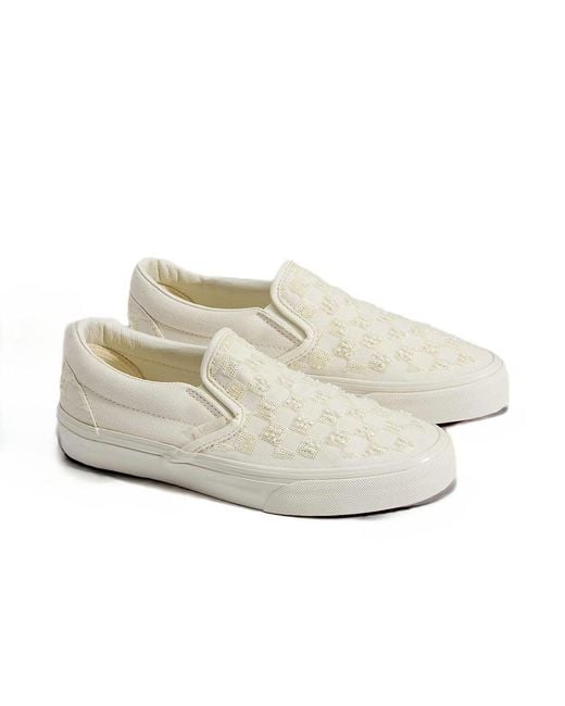 Vans White Classic Slip-On Canvas Beaded Checkerboard Trainers
